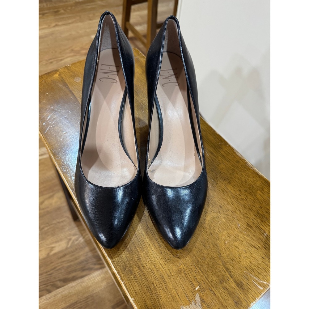 INC International Concepts Womens Black Leather Pointed Toe Stiletto Pumps Heels